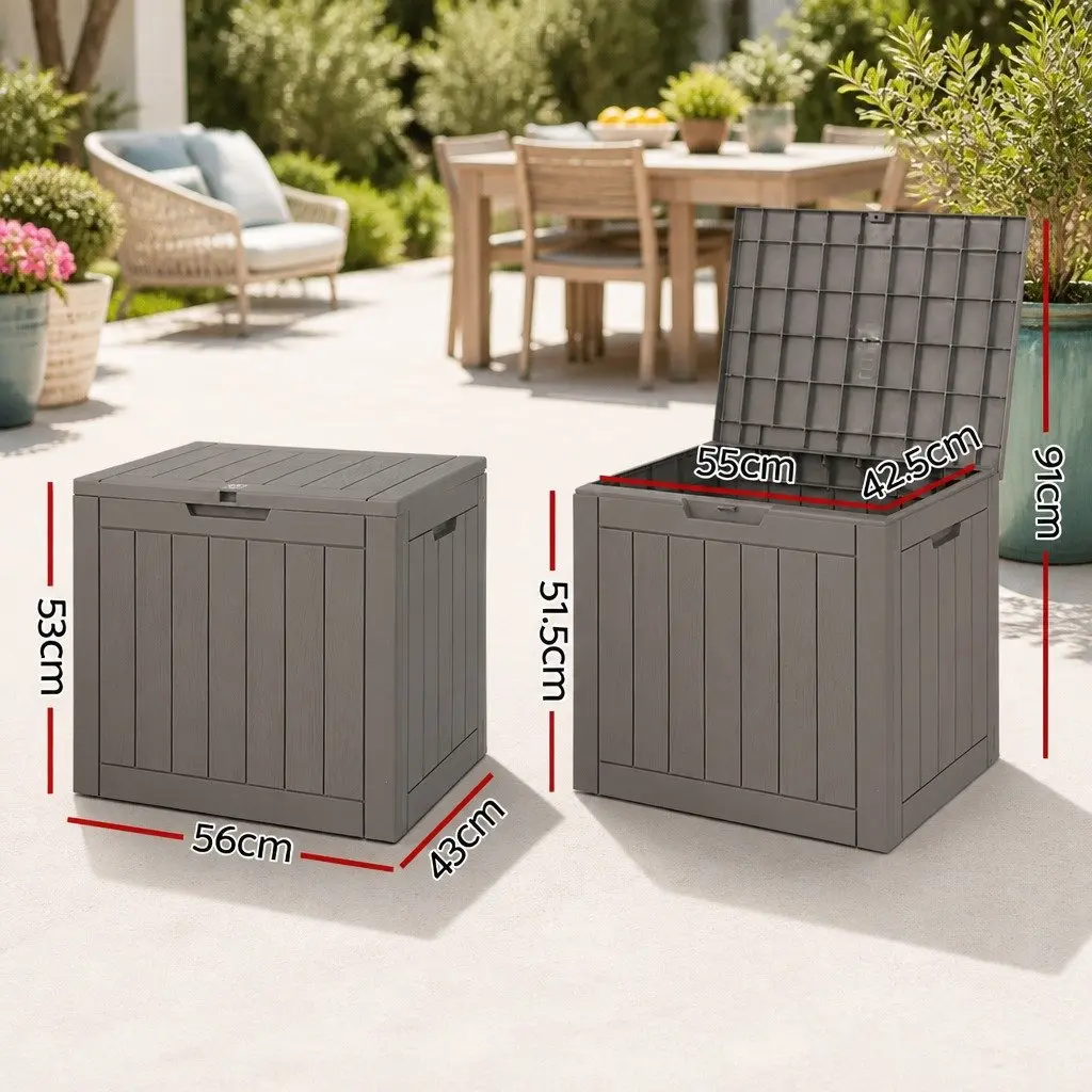 Outdoor Storage Box Polypropylene 118L Grey Lockable Container Garden Shed Tool Toy Storage Bench