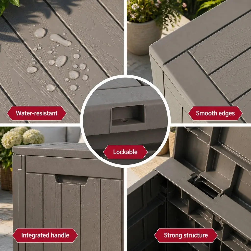 Outdoor Storage Box Polypropylene 118L Grey Lockable Container Garden Shed Tool Toy Storage Bench