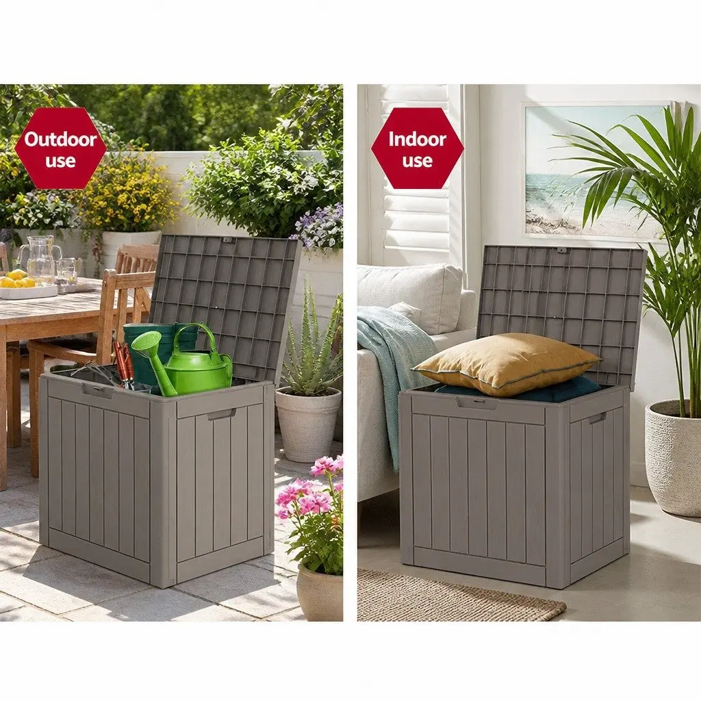 Outdoor Storage Box Polypropylene 118L Grey Lockable Container Garden Shed Tool Toy Storage Bench