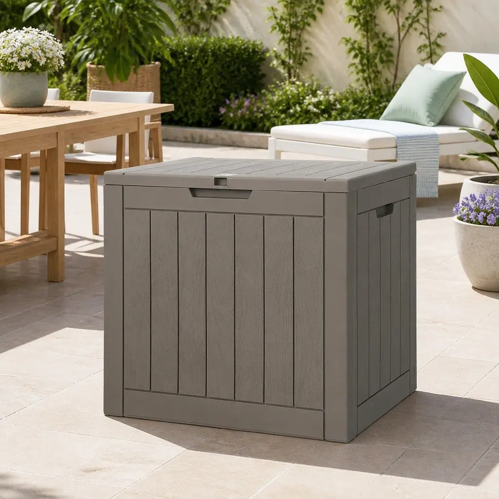 Outdoor Storage Box Polypropylene 118L Grey Lockable Container Garden Shed Tool Toy Storage Bench