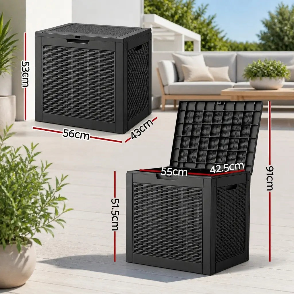 Outdoor Storage Box Rattan Texture 118L Black Polypropylene Resin