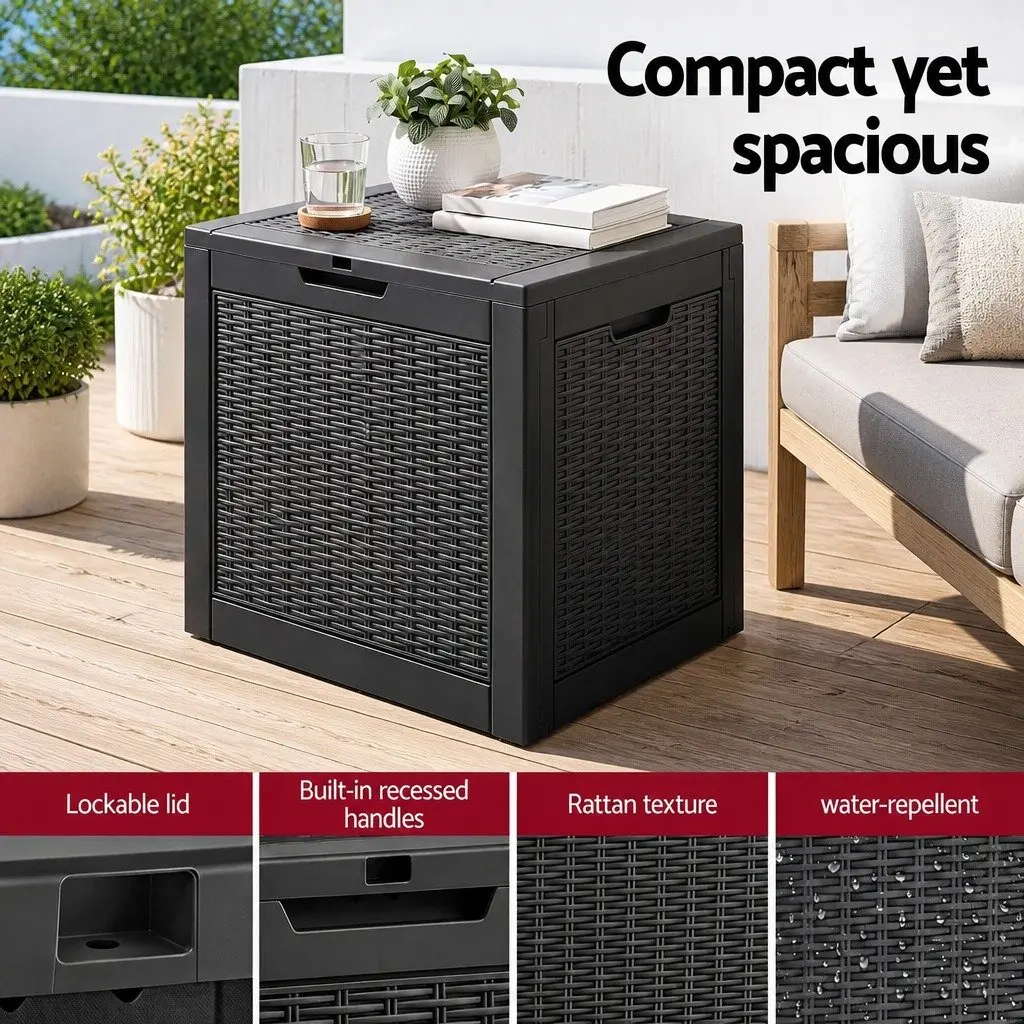 Outdoor Storage Box Rattan Texture 118L Black Polypropylene Resin