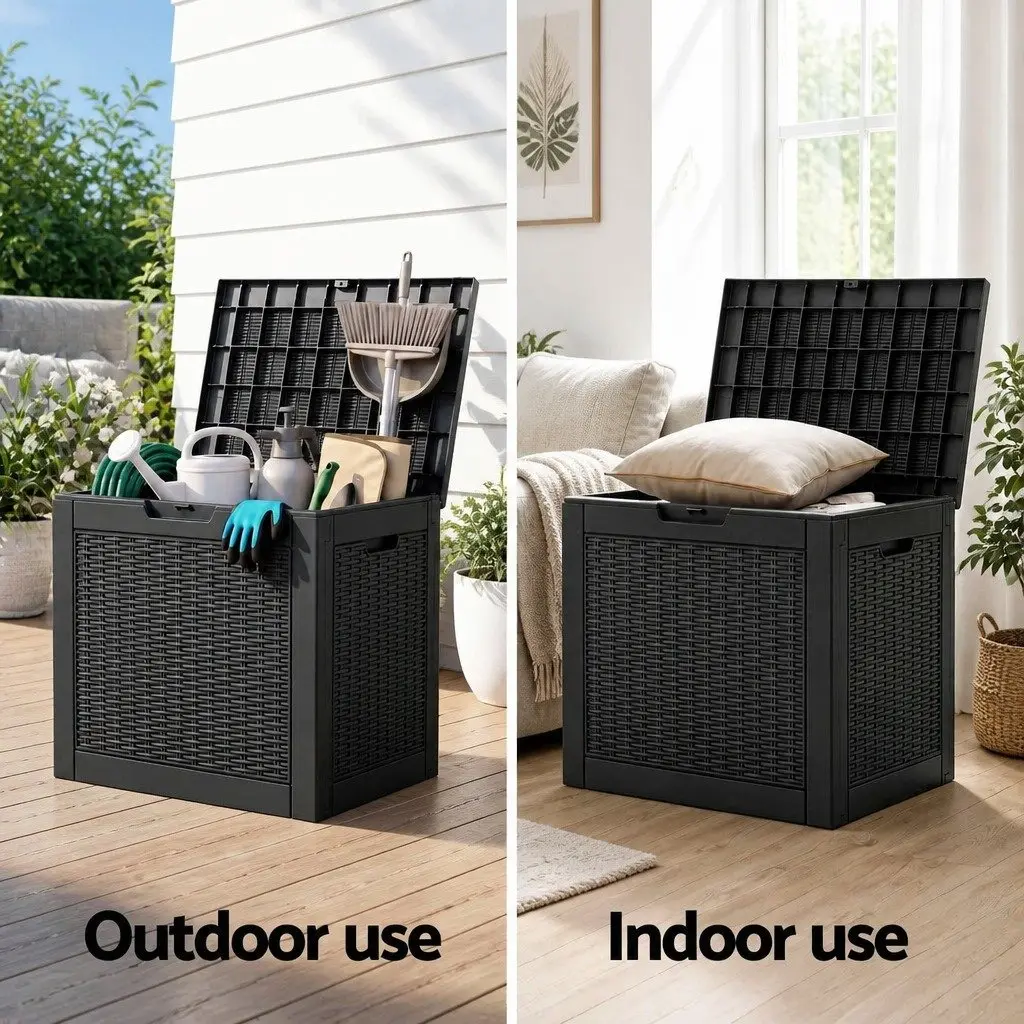 Outdoor Storage Box Rattan Texture 118L Black Polypropylene Resin