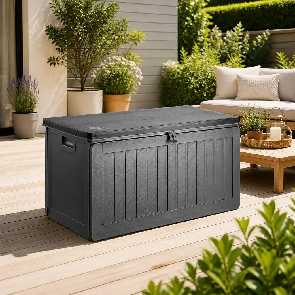 Outdoor Storage Box 190L Lockable Garden Bench Container Tool Shed Seat Grey