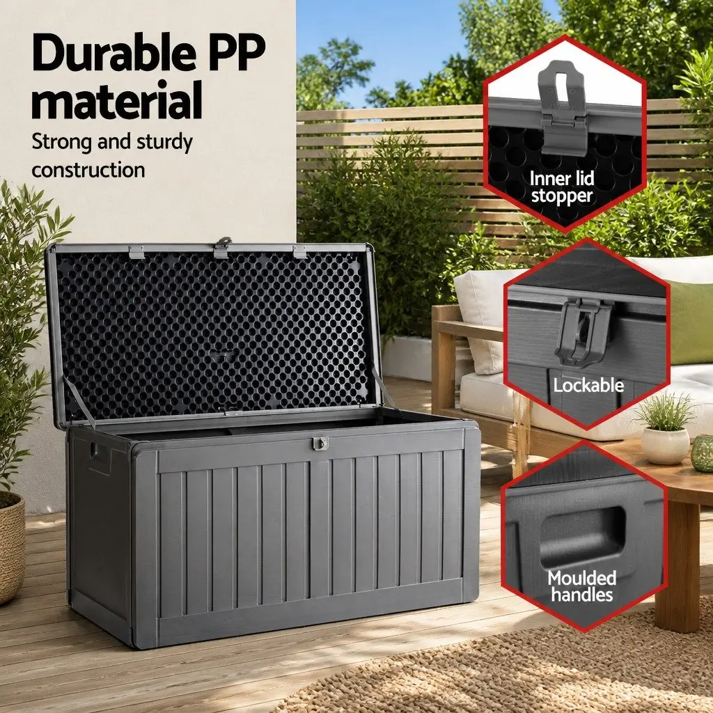 Outdoor Storage Box 190L Lockable Garden Bench Container Tool Shed Seat Grey