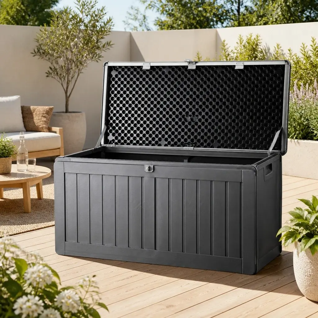 Outdoor Storage Box 190L Lockable Garden Bench Container Tool Shed Seat Grey