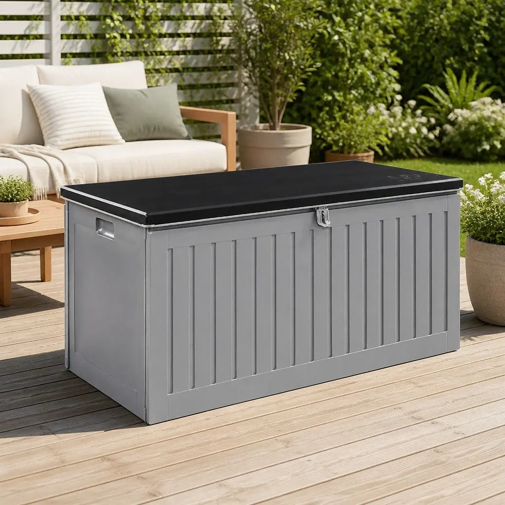 Outdoor Storage Box 270L Garden Bench Container Lockable Tool Shed Dark Grey
