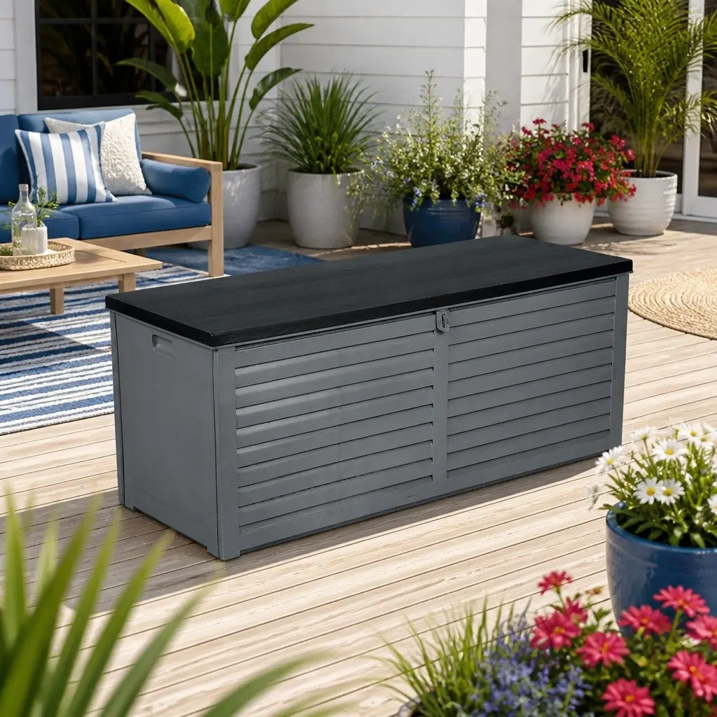 Outdoor Storage Box Weather-Resistant 390L Grey Bench Container