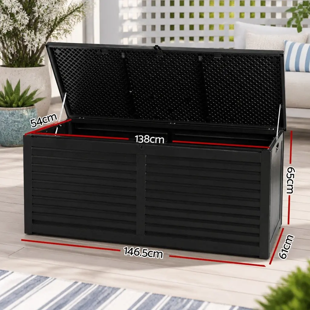 Outdoor Storage Box Lockable Black 490L Weather-Resistant Polypropylene Garden Bench