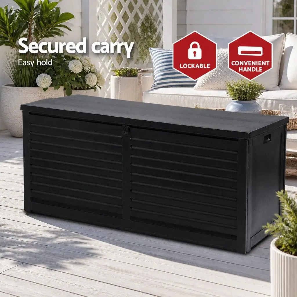 Outdoor Storage Box Lockable Black 490L Weather-Resistant Polypropylene Garden Bench