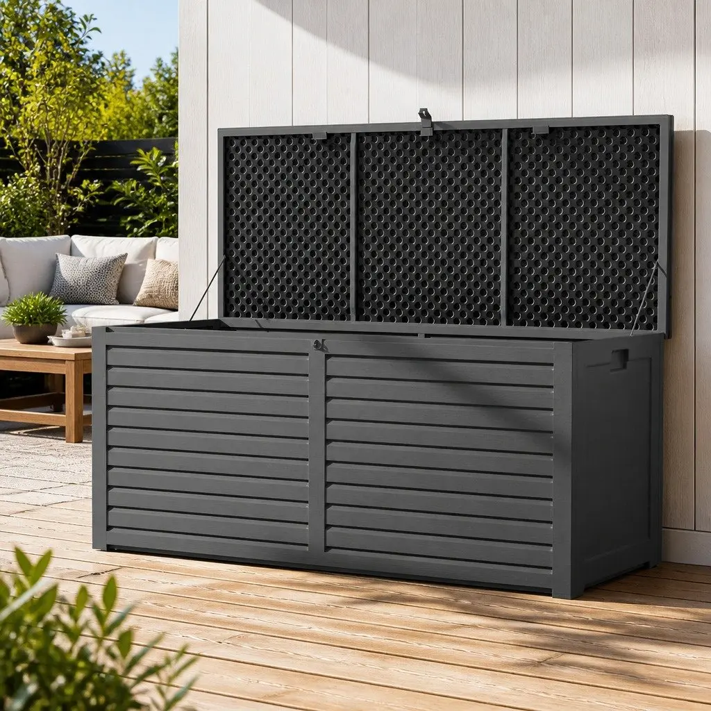 Outdoor Storage Box 490L Lockable Garden Bench Seat Tools Toy Container Grey