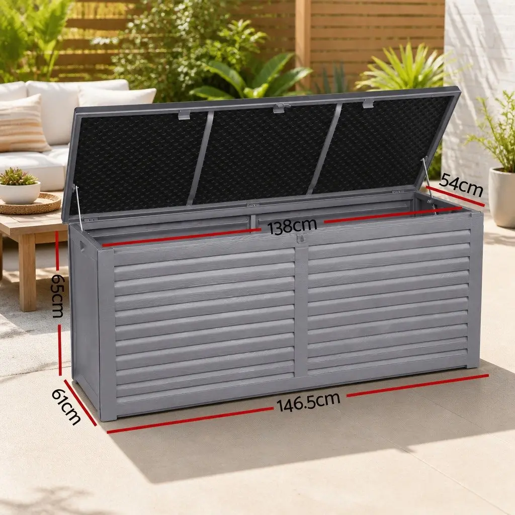 Outdoor Storage Box 490L Lockable Garden Bench Seat Tools Toy Container Grey