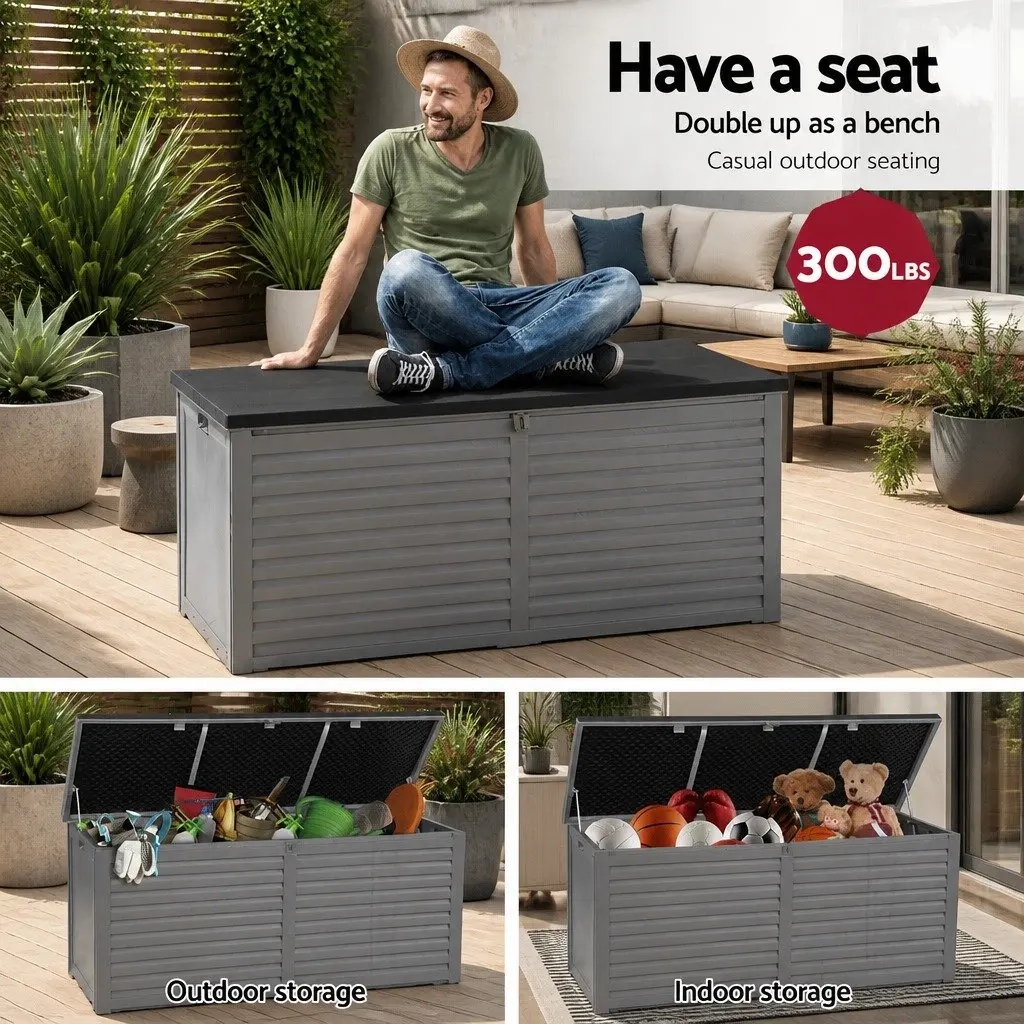 Outdoor Storage Box 490L Lockable Garden Bench Seat Tools Toy Container Grey