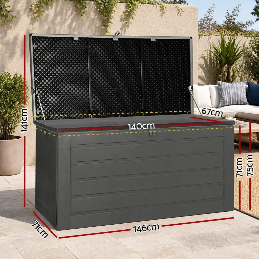 Outdoor Storage Box 680L Lockable Garden Bench Tool Shed Container Black Grey