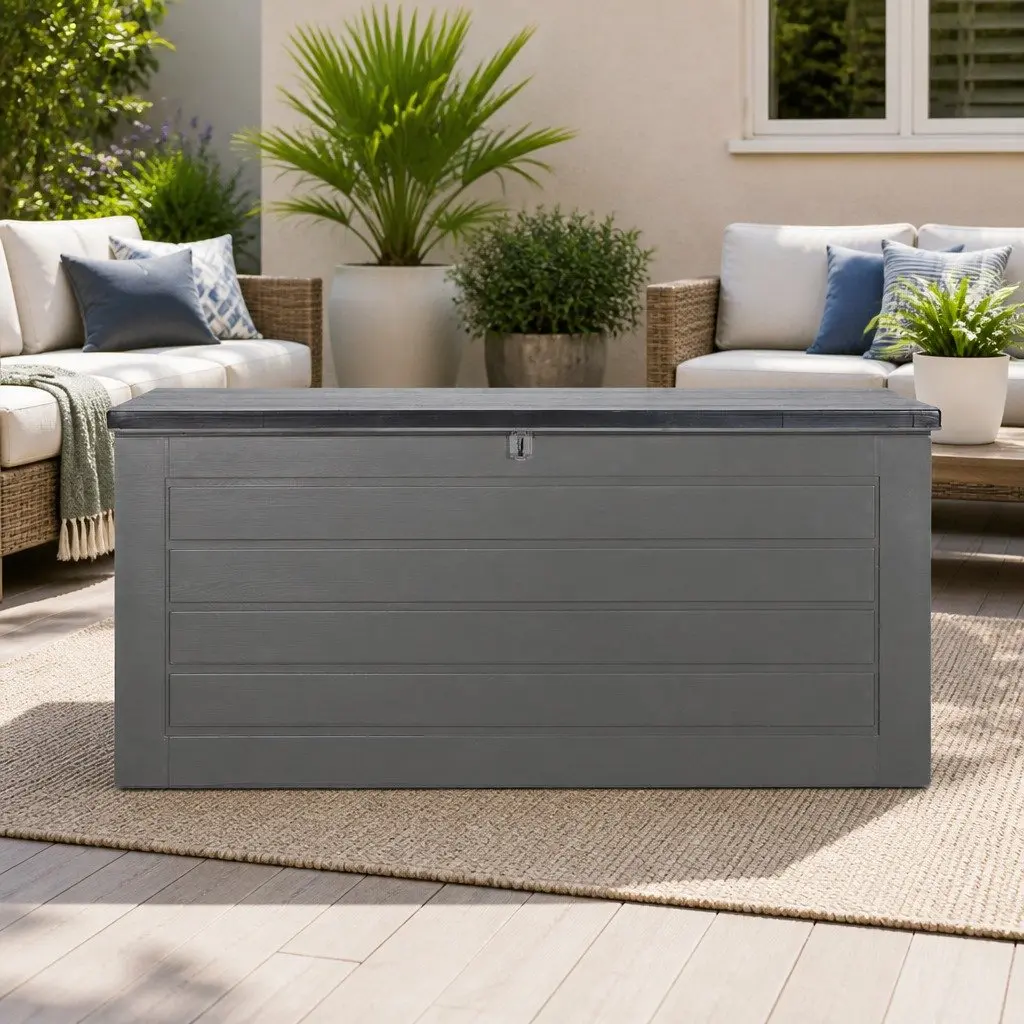 Outdoor Storage Box 680L Lockable Garden Bench Tool Shed Container Black Grey