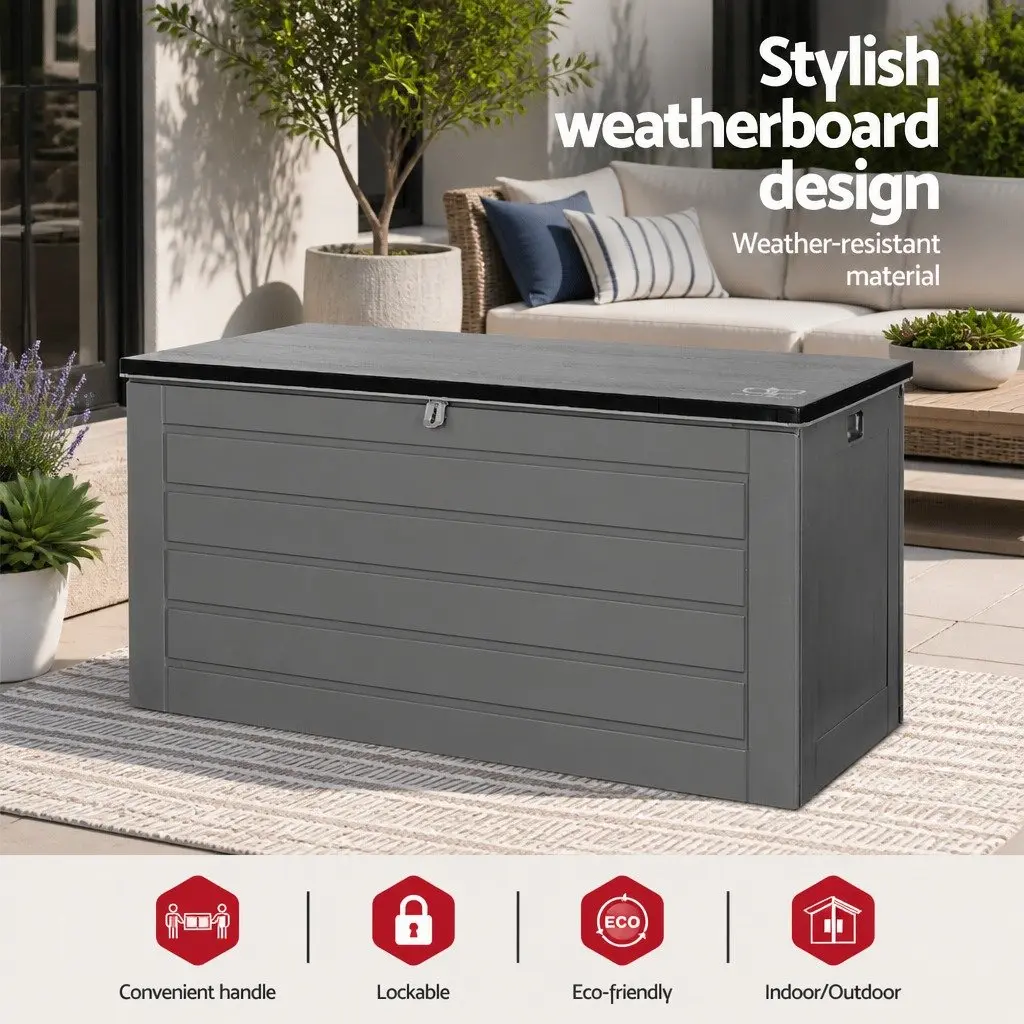 Outdoor Storage Box 680L Lockable Garden Bench Tool Shed Container Black Grey