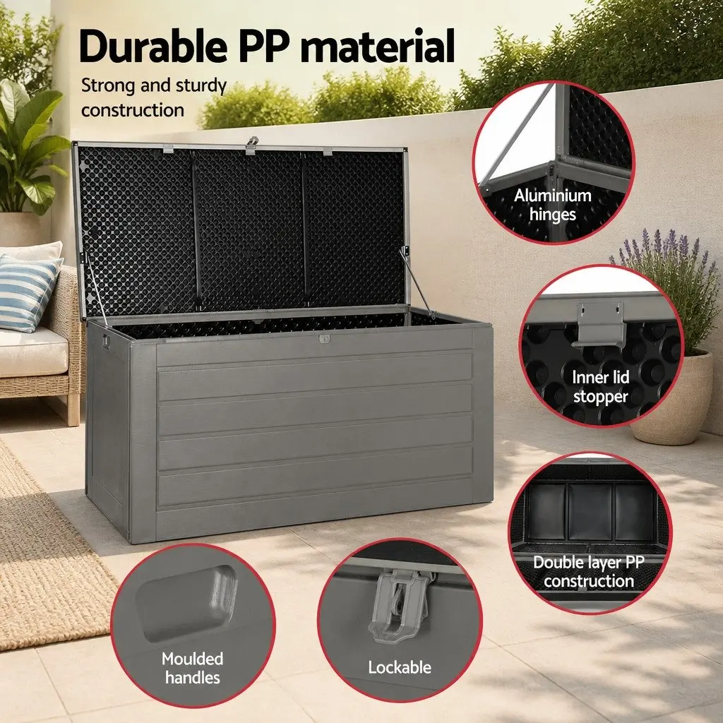 Outdoor Storage Box 680L Lockable Garden Bench Tool Shed Container Black Grey