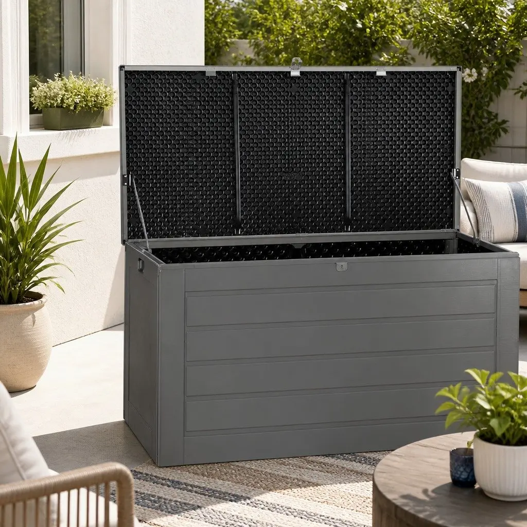 Outdoor Storage Box 680L Lockable Garden Bench Tool Shed Container Black Grey