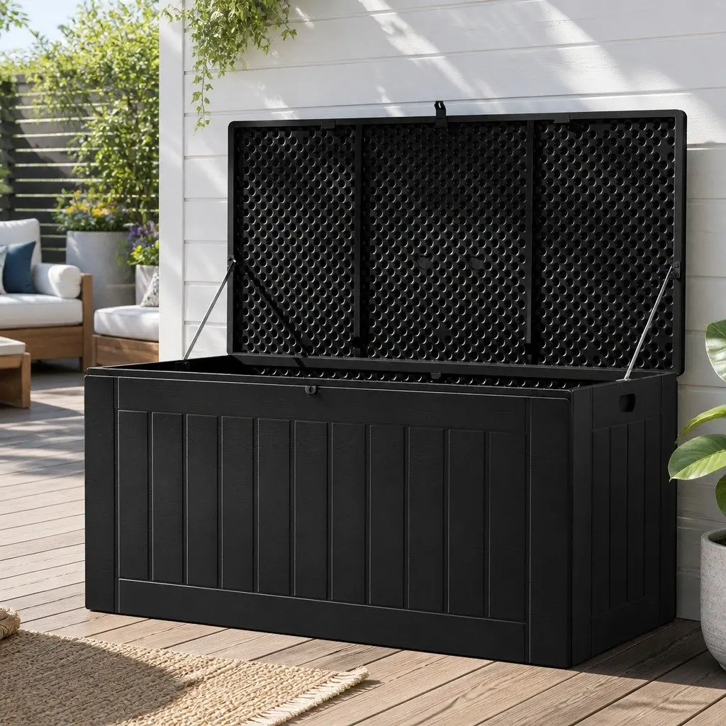 Outdoor Storage Box Lockable Bench Container 830L Weather-resistant PP Black