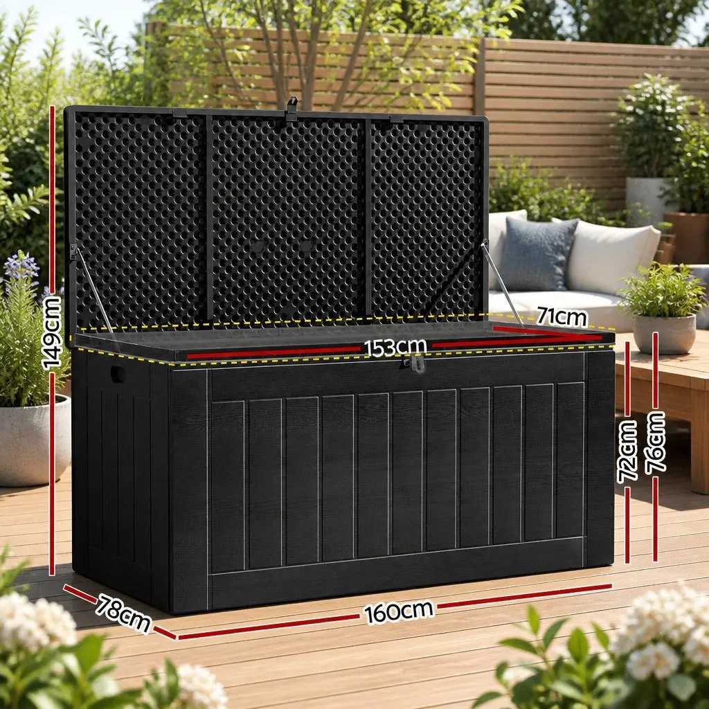Outdoor Storage Box Lockable Bench Container 830L Weather-resistant PP Black