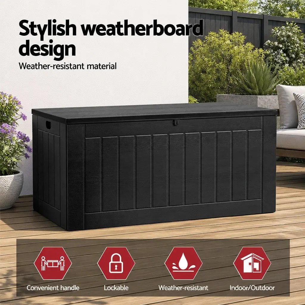 Outdoor Storage Box Lockable Bench Container 830L Weather-resistant PP Black