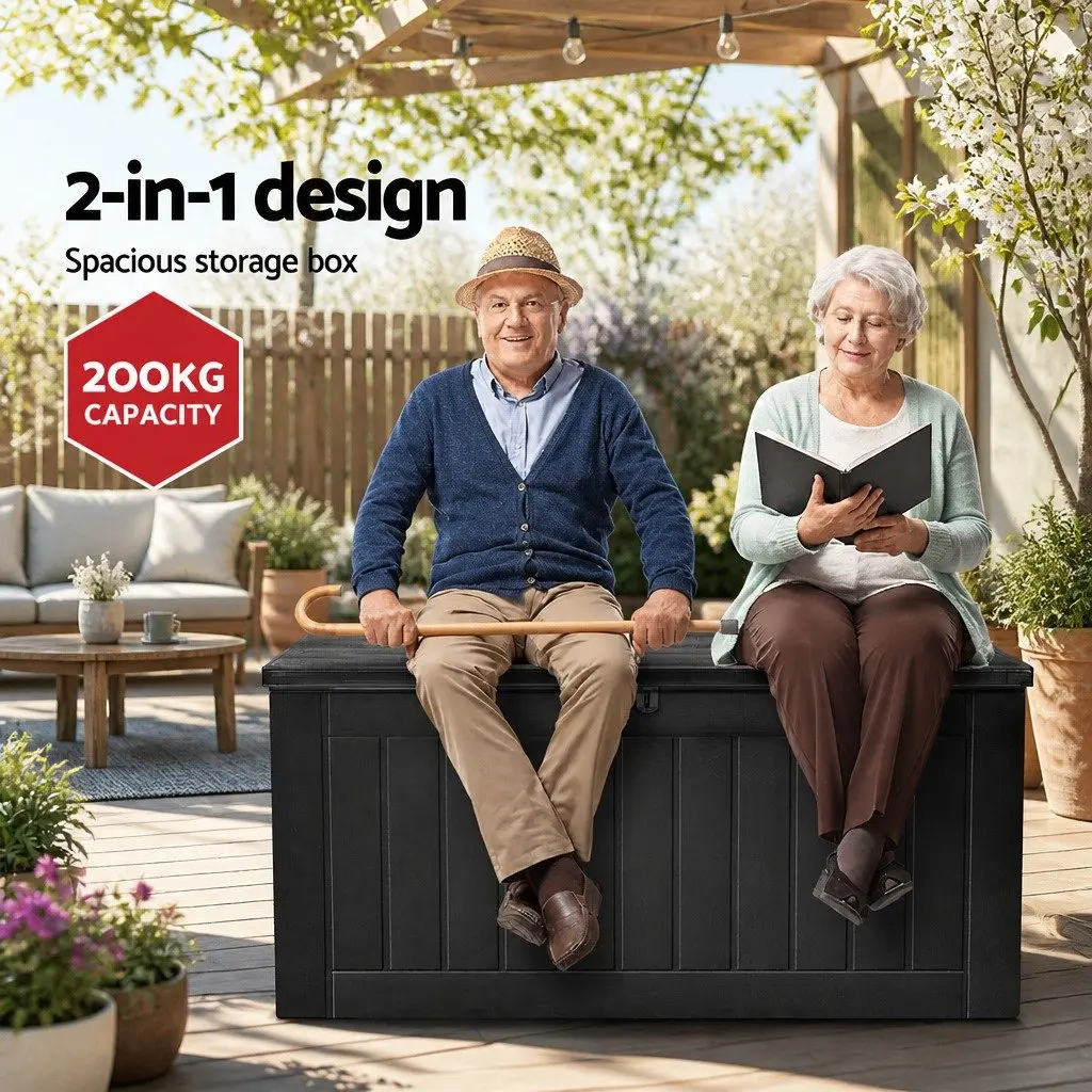 Outdoor Storage Box Lockable Bench Container 830L Weather-resistant PP Black
