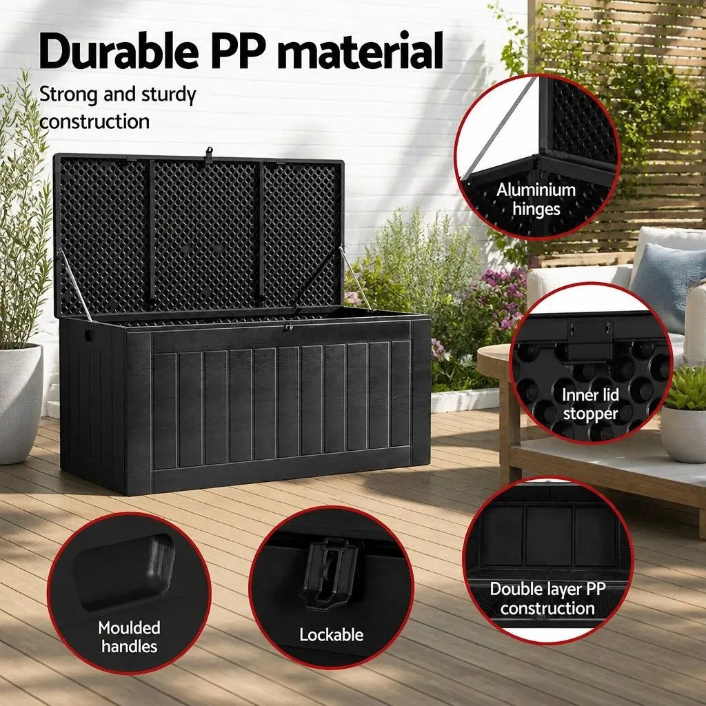Outdoor Storage Box Lockable Bench Container 830L Weather-resistant PP Black