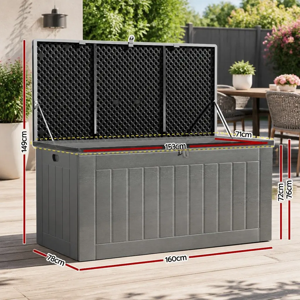 Outdoor Storage Box 830L Lockable Bench Container Garden Tool Shed Black Grey