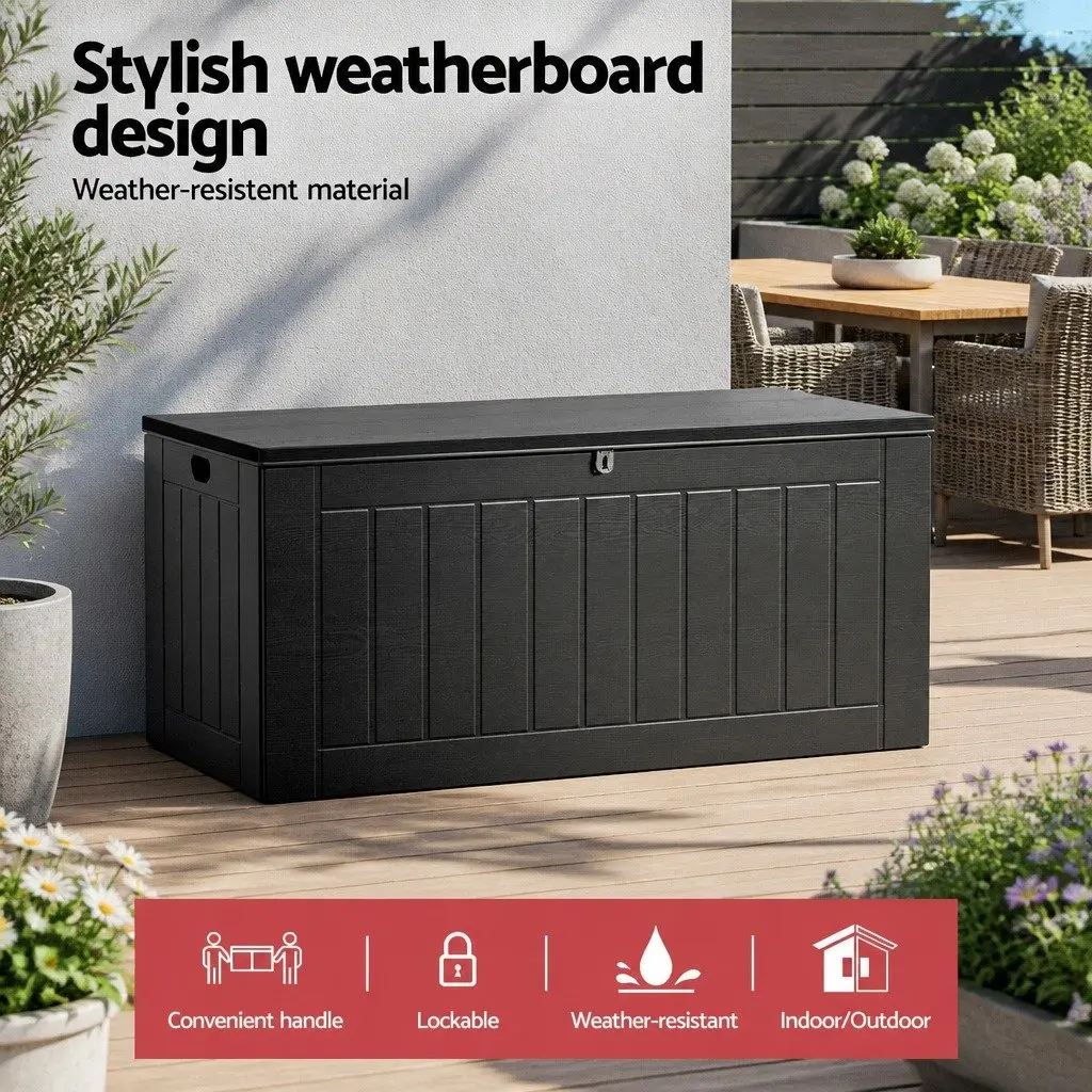 Outdoor Storage Box 830L Lockable Bench Container Garden Tool Shed Black Grey