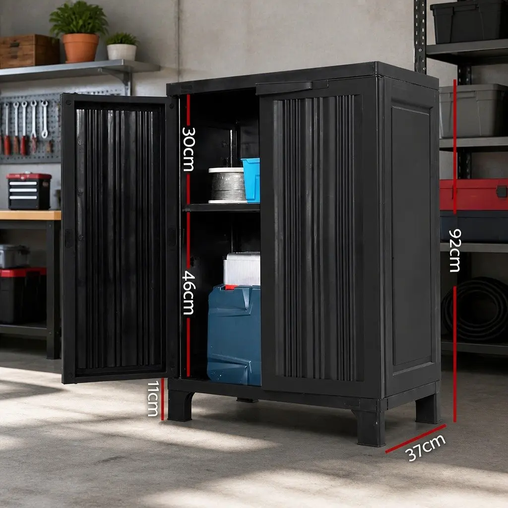 Outdoor Storage Cabinet Lockable Cupboard 92cm Tall Adjustable Shelves Black Weather Resistant