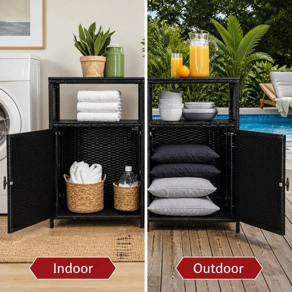 Outdoor Storage Box Handwoven PE Wicker Black 102.5cm x 84cm x 36cm