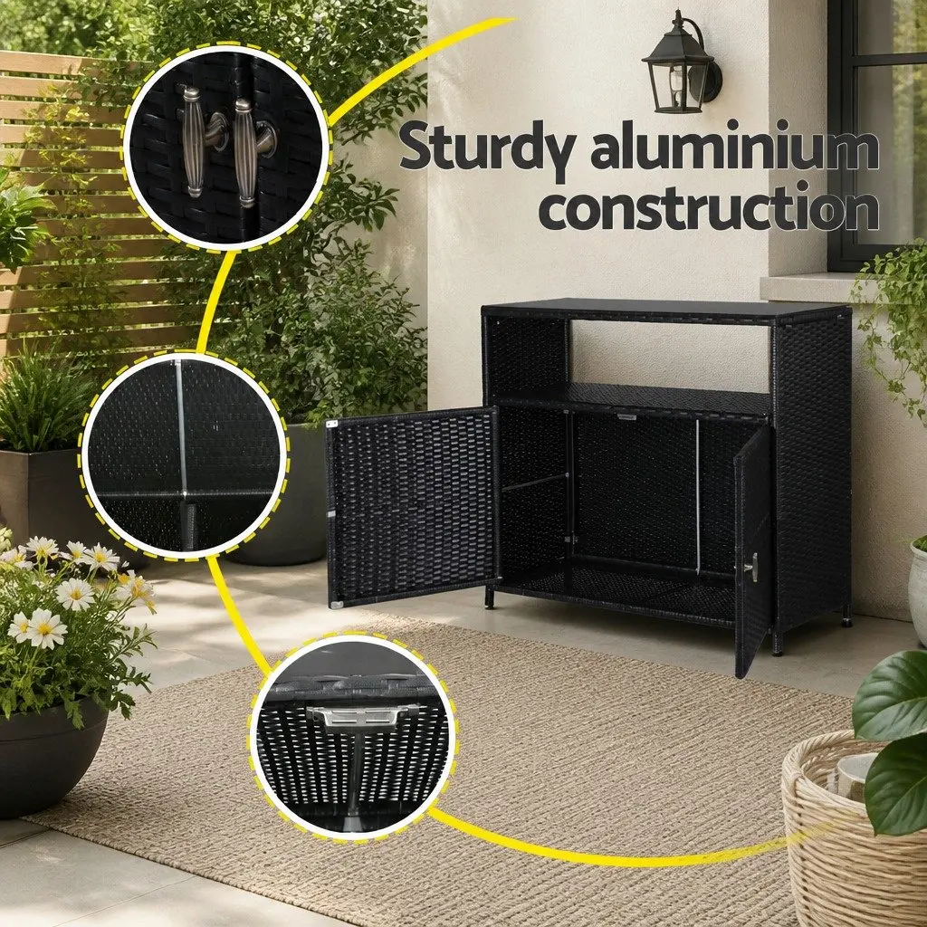 Outdoor Storage Box Handwoven PE Wicker Black 102.5cm x 84cm x 36cm