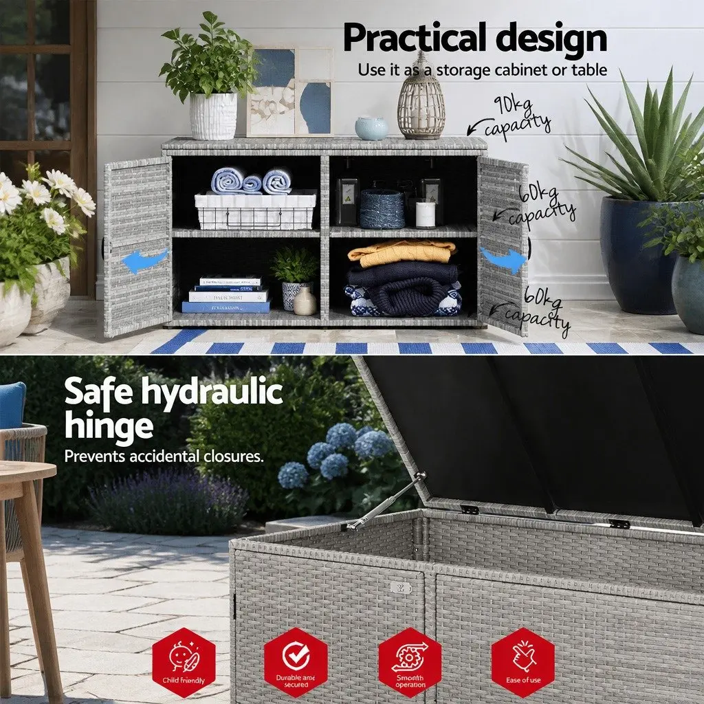 Outdoor Storage Cabinet Wicker Box Steel Frame 110.5cm Grey
