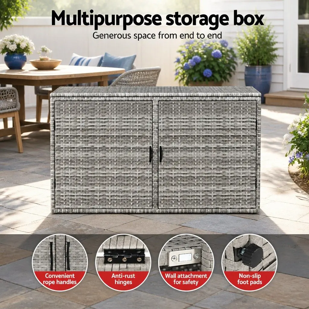 Outdoor Storage Cabinet Wicker Box Steel Frame 110.5cm Grey