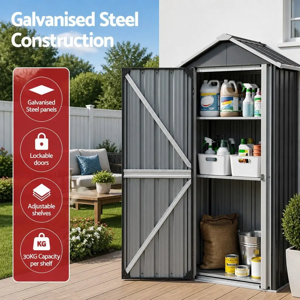 Outdoor Storage Cabinet Galvanised Steel Vertical Black