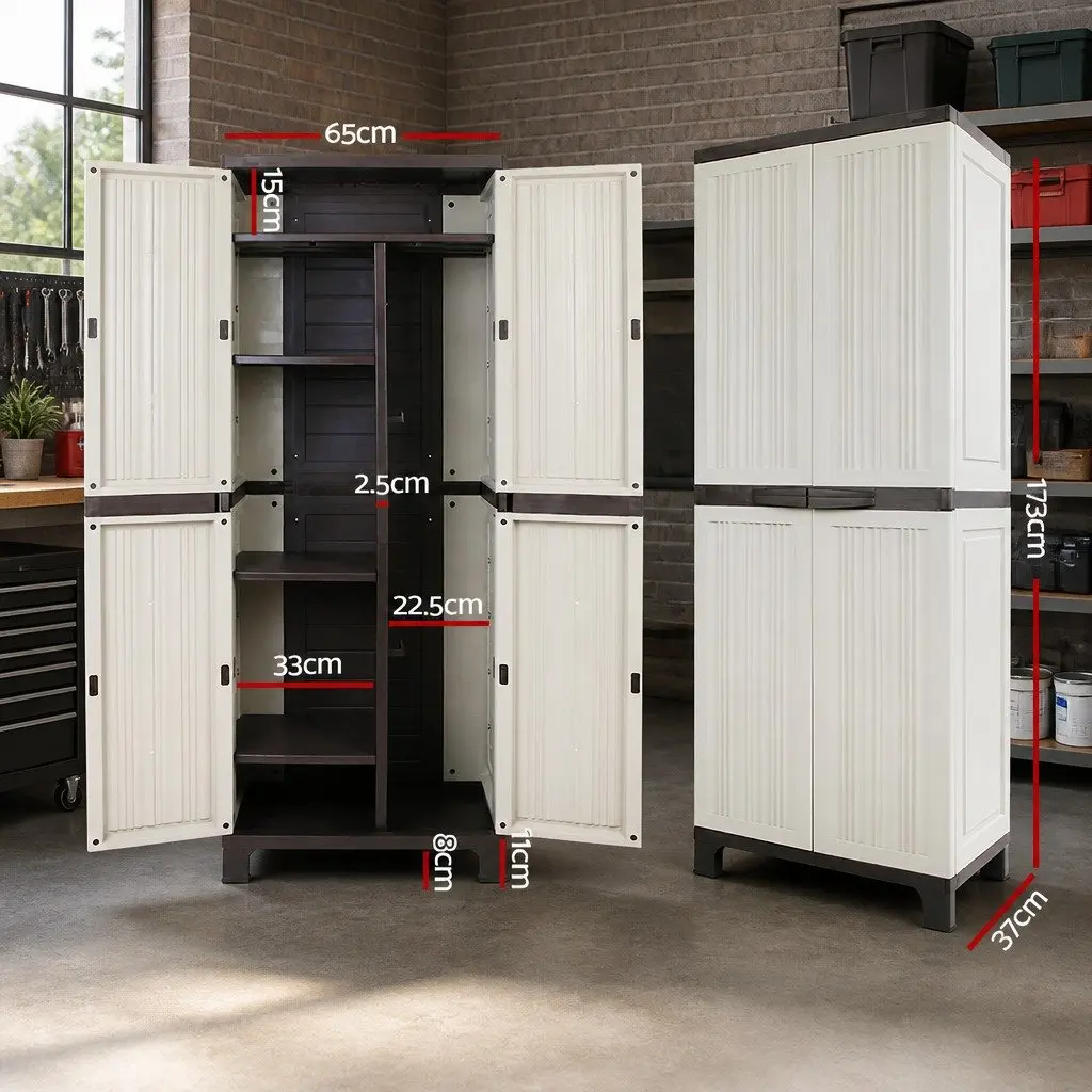 Outdoor Storage Cabinet Weather-Resistant 173cm Tall Beige Lockable Cupboard with Adjustable Shelves