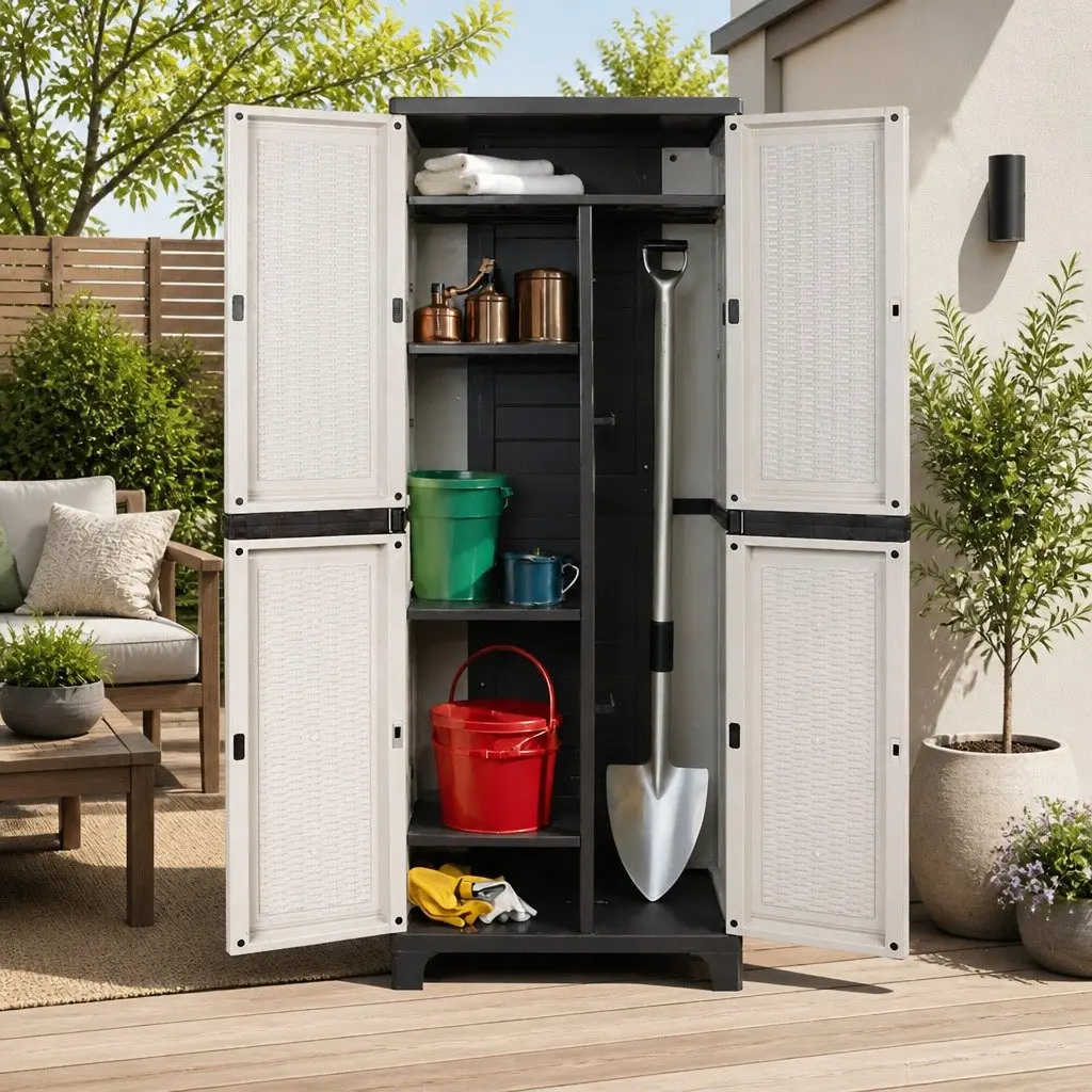 Tall Lockable Outdoor Storage Cabinet Weather Resistant Light Grey Adjustable Shelves for Garden 173cm