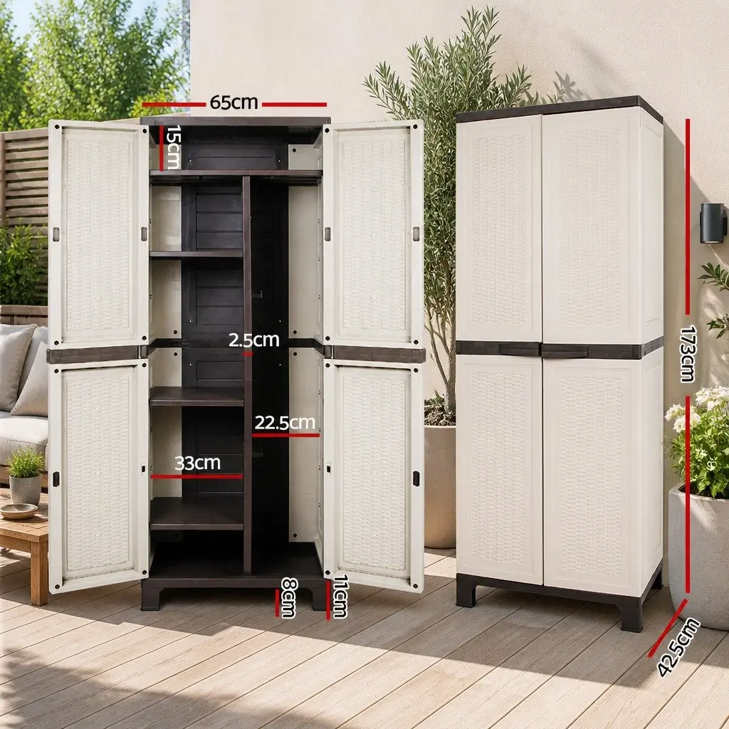 Tall Lockable Outdoor Storage Cabinet Weather Resistant Light Grey Adjustable Shelves for Garden 173cm