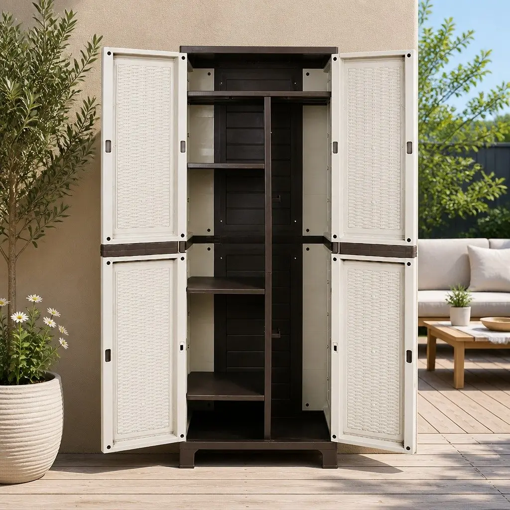 Tall Lockable Outdoor Storage Cabinet Weather Resistant Light Grey Adjustable Shelves for Garden 173cm
