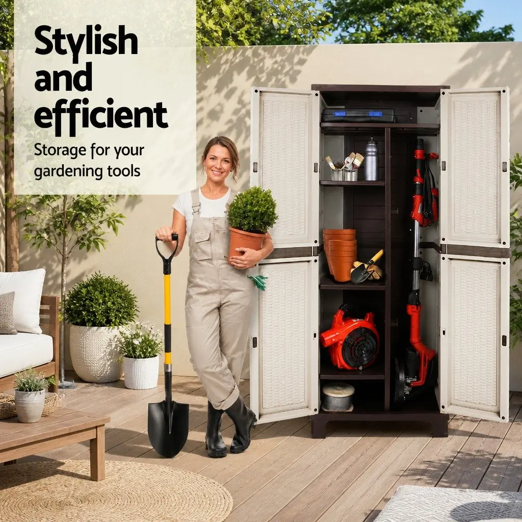 Tall Lockable Outdoor Storage Cabinet Weather Resistant Light Grey Adjustable Shelves for Garden 173cm