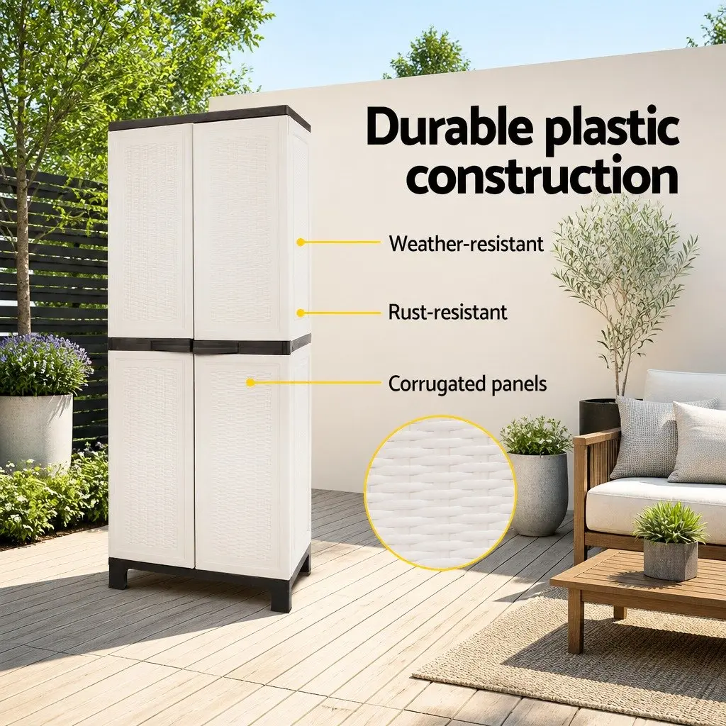 Tall Lockable Outdoor Storage Cabinet Weather Resistant Light Grey Adjustable Shelves for Garden 173cm