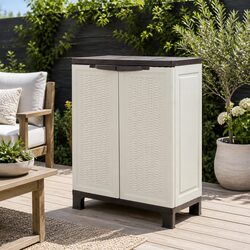 Outdoor Storage Cabinet 92cm Lockable Cupboard Adjustable Shelf Beige Rattan Box