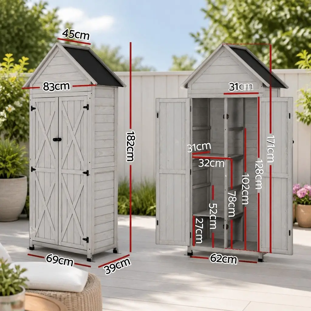 Outdoor Storage Cabinet Wooden 3-Tier Lockable Grey