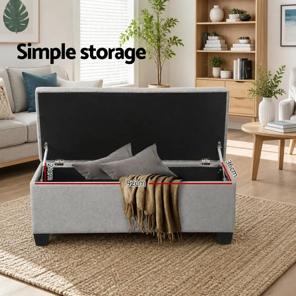 Storage Ottoman Blanket Box 97cm Button Tufted Light Grey Lift-Up Lid Footstool