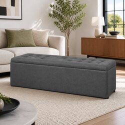 Storage Ottoman Blanket Box 140cm Dark Grey Linen Lift-Up Lid Footstool Seating