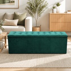 Functional Green Velvet Ottoman 140cm for Your Living Room