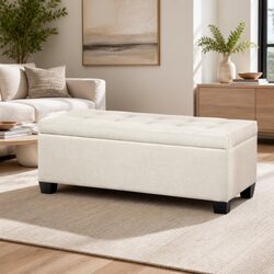 Storage Ottoman Blanket Box 97cm Beige Lift-Up Lid Bedroom Living Room Footrest
