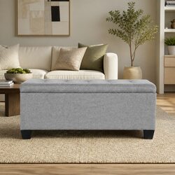 Versatile Storage Ottoman with Lift-up Lid - Light Grey