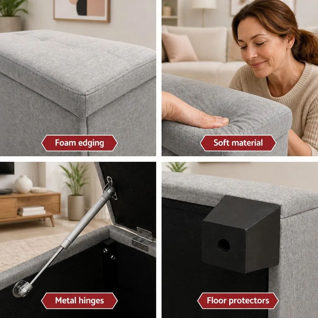 Storage Ottoman Faux Linen 97cm Light Grey Lift-up Lid