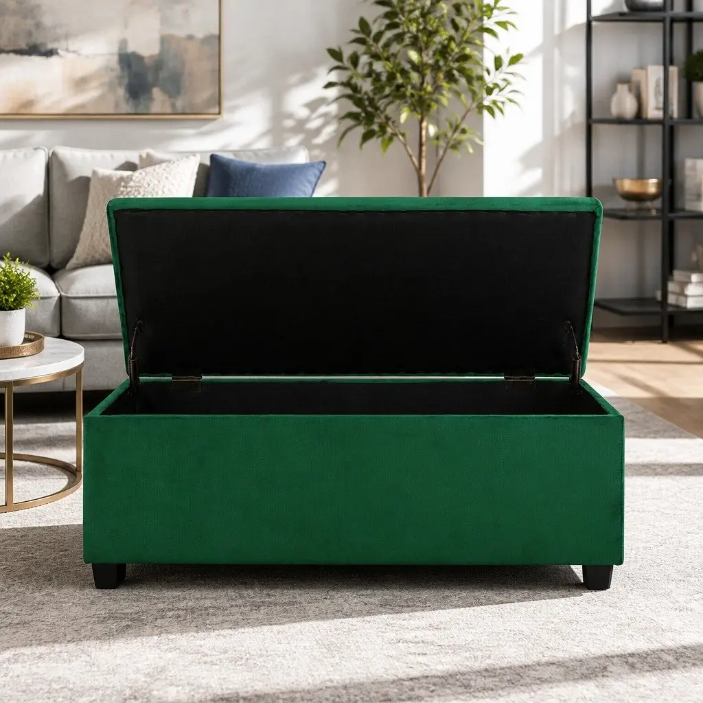 Storage Ottoman Blanket Box 97cm Velvet Upholstered Tufted Seat with Lift-up Lid